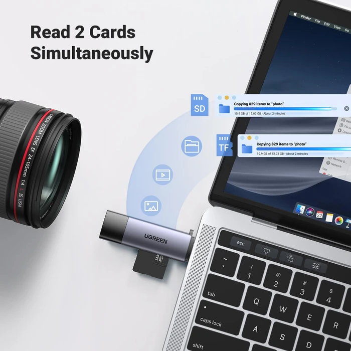 Ugreen 2-in-1 Card Reader, USB-A/USB-C 3.0 [Stecker]