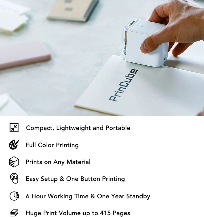 PrinCube/MBrush Mobile Printer, tragbarer Handdrucker, WLAN/Bluetooth, Tinte, mehrfarbig