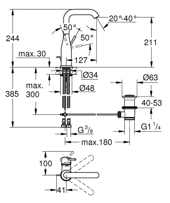 Grohe Essence Einhand-Waschbeckenarmatur 1/2" L-Size mit Ablauffernbedienung hard graphite