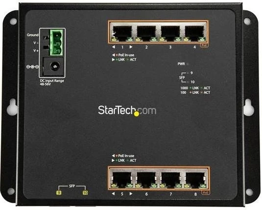 StarTech IES101 Wallmount Gigabit Managed Switch, 8x RJ-45, 2x SFP, 200W PoE+