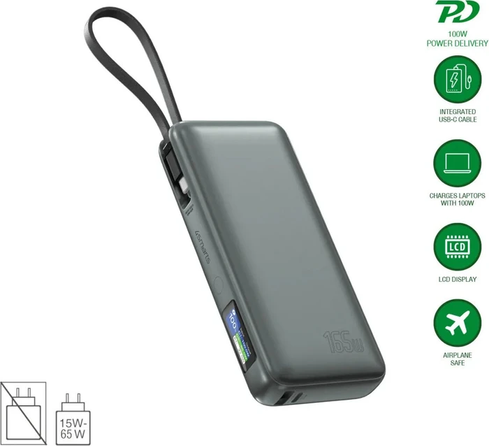 4smarts Enterprise mit integriertem USB-C Kabel 20000mAh 165W grau