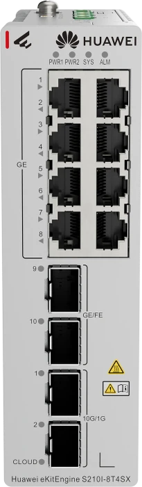 Huawei eKit SME Network eKitEngine S210I Series Industrial Railmount Gigabit Switch, 8x RJ-45, 2x SFP+, 2x SFP