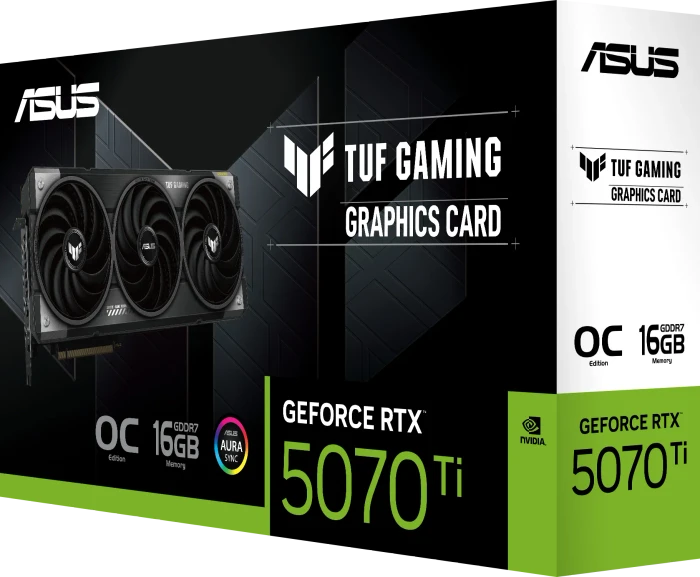 ASUS TUF Gaming GeForce RTX 5070 Ti OC, TUF-RTX5070TI-O16G-GAMING, 16GB GDDR7, 2x HDMI, 3x DP