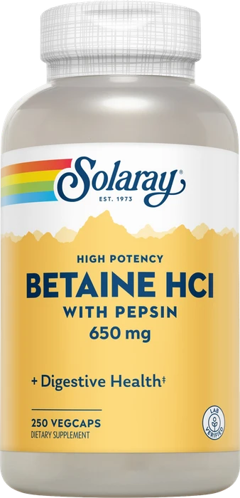 Solaray Betain HCL + Pepsin 650mg Kapseln, 250 Stück