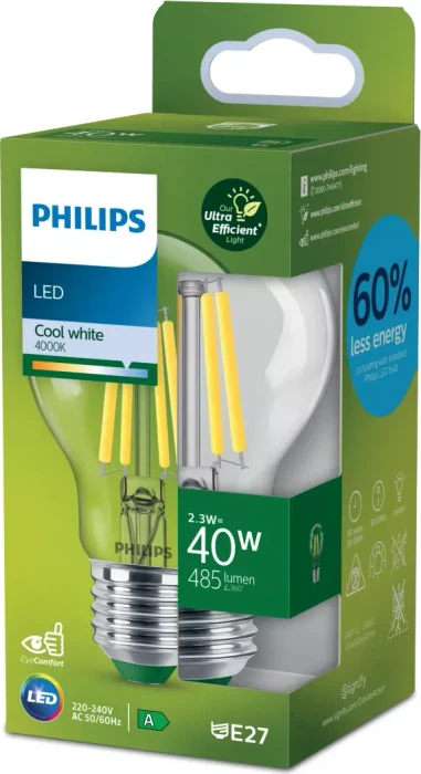 Philips LED CLA 40W A60 E27 CL UE SRT4 2.3W/840