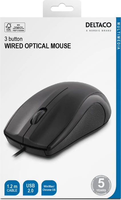 Deltaco Wired Optical Mouse schwarz, USB