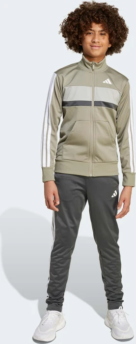 adidas Seasonal Essentials Tiberio 3-Streifen Tricot Trainingsanzug silver pebble/grey six/metal grey/white (Junior)