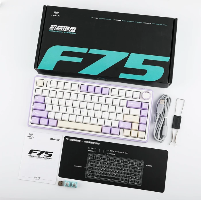 Epomaker x Aula F75, Purple, LEDs RGB, hot-swap, LEOBOG Reaper, USB/Bluetooth, US