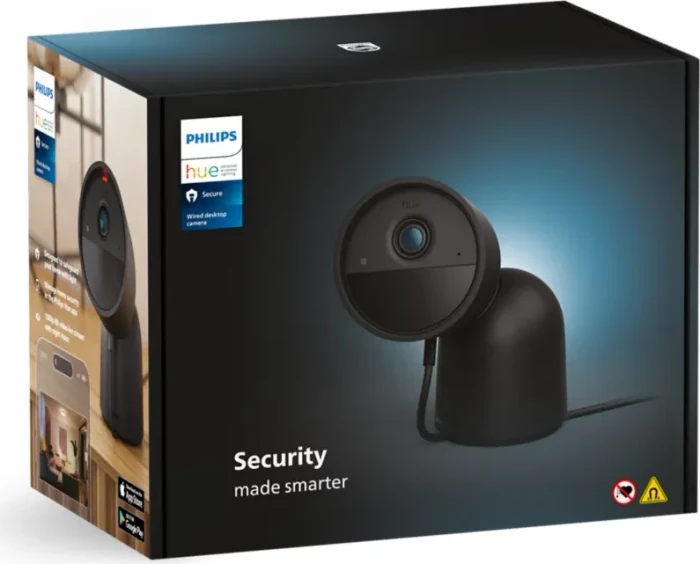 Philips Hue Secure Kamera, kabelgebunden mit Standfuß, schwarz
