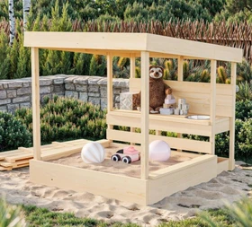 Karibu Sandkasten Max mit Dach und Matschküche
