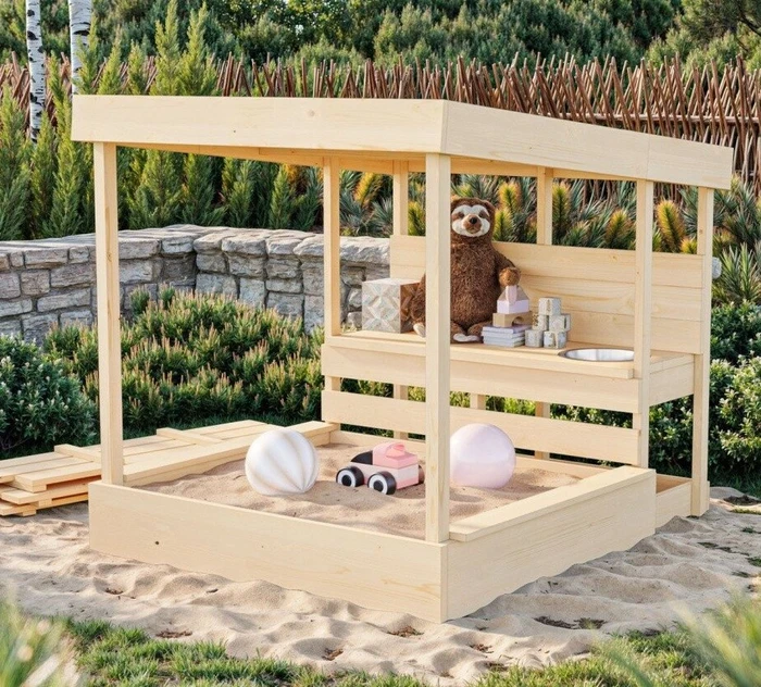 Karibu Sandkasten Max mit Dach und Matschküche