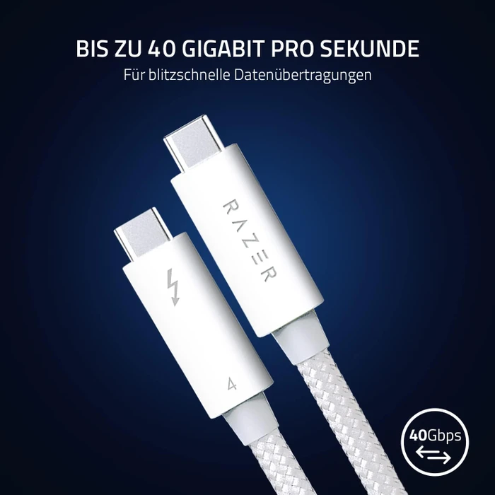 Razer Thunderbolt 4 Kabel, 100W, weiß, sleeved, 0.8m (verschiedene Markenbezeichnungen)