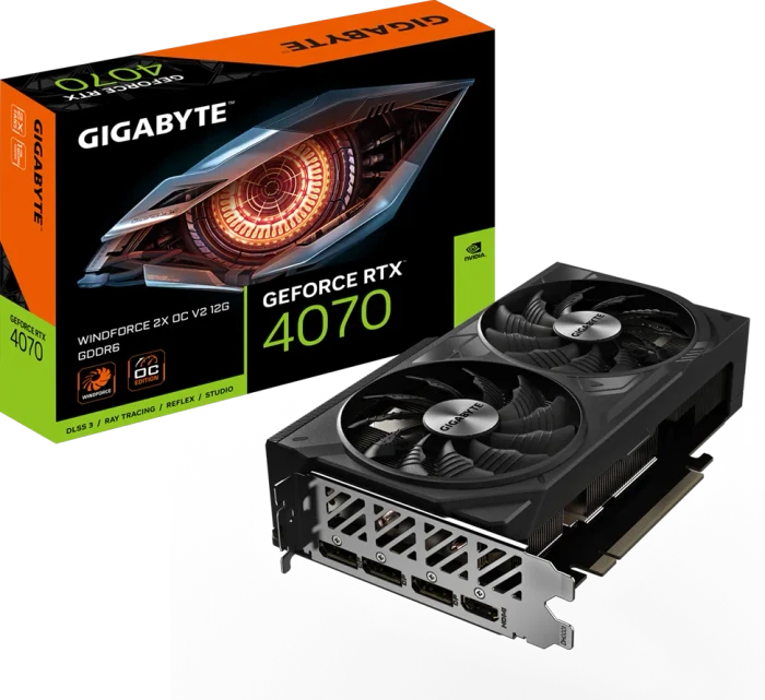 GIGABYTE GeForce RTX 4070 Windforce 2X OC V2 12G, 12GB GDDR6, HDMI, 3x DP