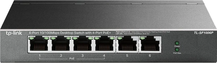 TP-Link TL-SF1000 Desktop Switch, 6x RJ-45, 67W PoE+