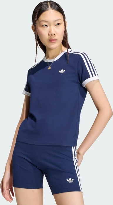 adidas 3-Streifen Slim T-Shirt kurzarm night indigo/white (Damen)