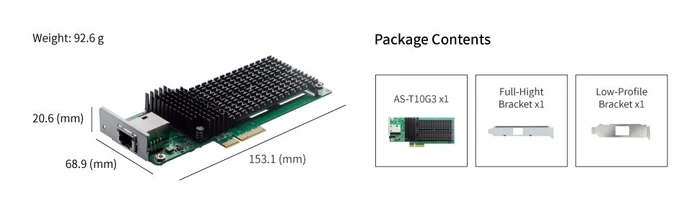 Asustor LAN-Adapter AS-T10G3, RJ-45, 2x M.2/M-Key, PCIe 3.0 x4