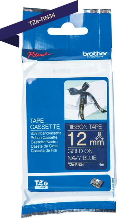 Brother TZe-RN34 Beschriftungsband, 12mm, gold/dunkelblau