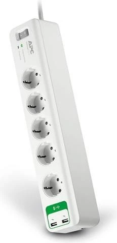 APC SurgeArrest Essential, 5-fach, Überspannungsschutz, 2x USB