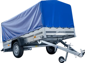 Unitrailer Garden Trailer 264 Kipp mit blauer Hochplane, Spriegel und Stützrad