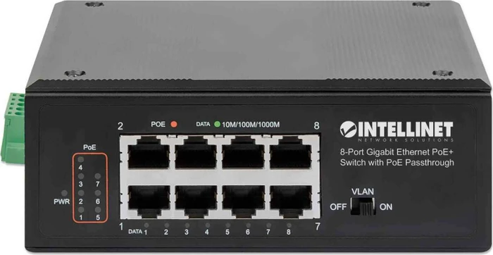 Intellinet Railmount Gigabit Switch, 8x RJ-45, 120W PoE+