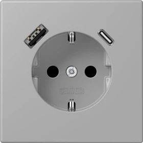 Jung Serie LS SCHUKO-Steckdose mit USB-Ladegerät Safety+, gris moyen
