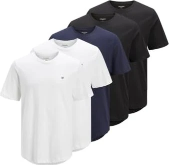 Jack & Jones Einfarbig 5er-Pack T-Shirt kurzarm weiß (Herren)