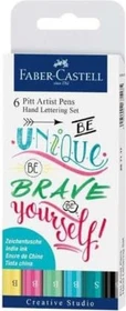 Faber-Castell PITT artist Pen Hand Lettering Set Pastelltöne pastellgelb/pastellrosa/pastelltürkis/pastellhellgrün/pastellgrün/schwarz, 6-teilig