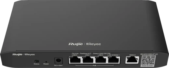 Ruijie Reyee EG100 RG-EG105G-P-V2 Desktop Gigabit Smart Router, 5x RJ-45, 54W PoE+, V2