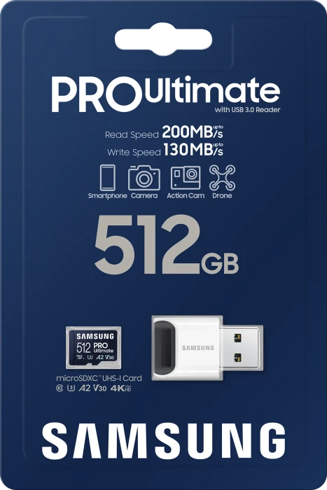 Samsung PRO Ultimate R200/W130 512GB USB-Kit, UHS-I U3, A2, Class 10