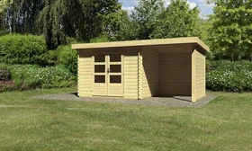 Karibu Bastrup 3 Gartenhaus inkl. Anbau 2m + Rück- und Seitenwand natur