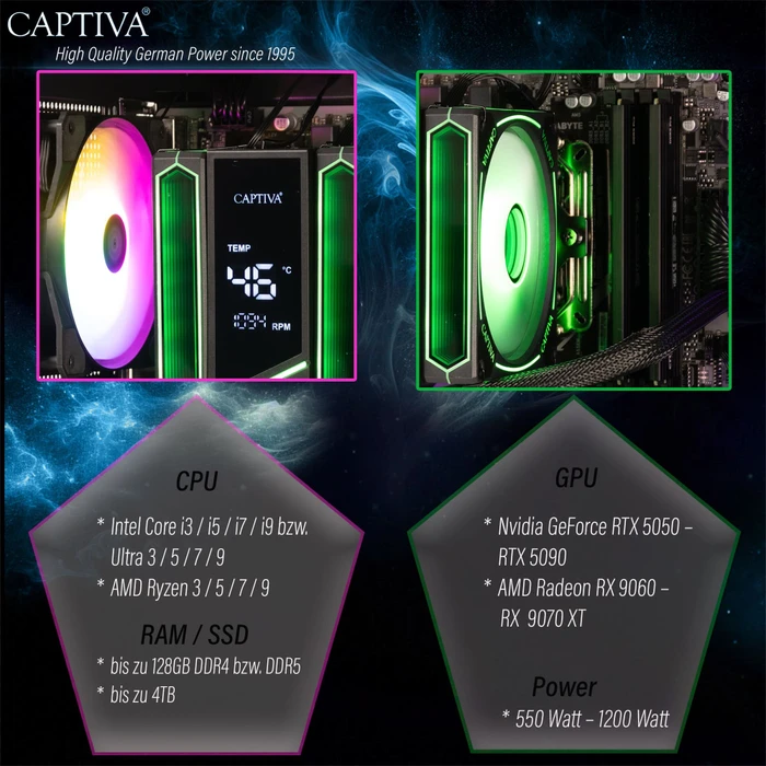 Captiva Highend Gaming R99-622, Ryzen 5 7500X3D, 16GB RAM, 500GB SSD, Radeon RX 9060 XT, Windows 11 Home
