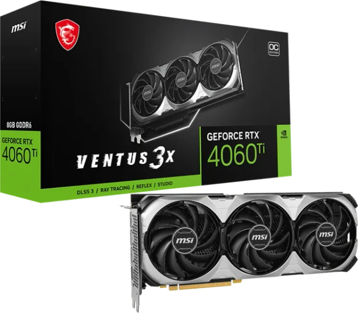 MSI GeForce RTX 4060 Ti Ventus 3X E 8G OC, 8GB GDDR6, HDMI, 3x DP