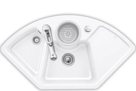 Villeroy & Boch Solo Eck Einbau Becken mittig mit Ablauffernbedienung snow white