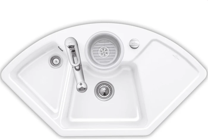 Villeroy & Boch Solo Eck Einbau Becken mittig mit Ablauffernbedienung snow white