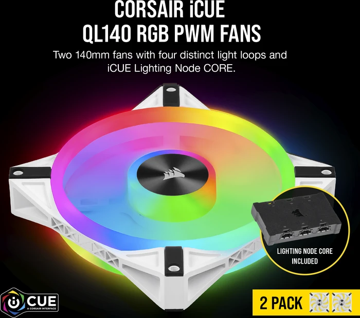Corsair QL Series iCUE QL140 RGB PWM Dual Fan Kit, weiß, LED-Steuerung, 140mm, 2er-Pack