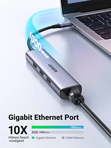 Ugreen 4-in-1 USB-C Ethernet Adapter, USB-C 3.0 [Stecker]