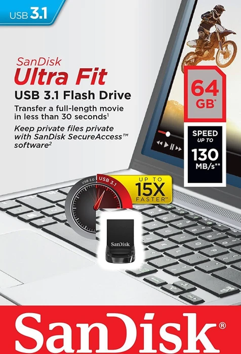 SanDisk Ultra Fit 64GB, USB-A, USB 3.2 Gen 1×1