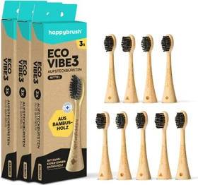 HappyBrush Schall Vibe 3 Ersatzbürste Bambus, 9 Stück (3x 3 Stück)