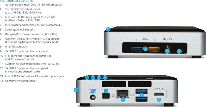 Intel NUC Kit - Slim - Rock Canyon - NUC5i3RYK