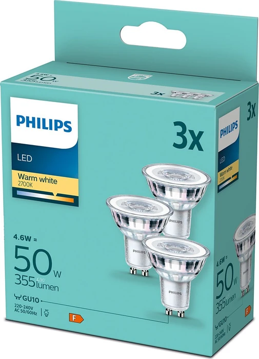 Philips Classic LED Reflektor GU10 4.6-50W/827, 3 Stück