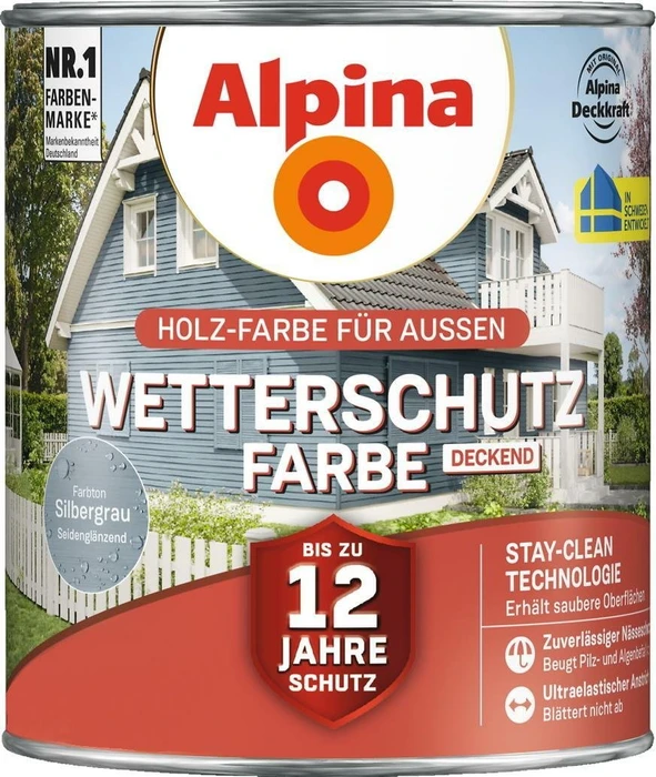Alpina Farben Wetterschutzfarbe deckend außen silbergrau, 2.5l
