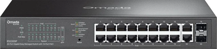 TP-Link Omada ES200 Rackmount Gigabit Managed Switch, 18x RJ-45, 2x SFP, 150W PoE+