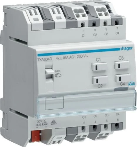 Hager KNX Schalt-/Jalousieaktor 4/2-fach, 16A, 4TE REG, Schaltaktor