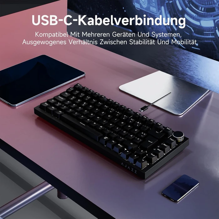 Ajazz AK820, Black, LEDs weiß, hot-swap, AS RED, USB, DE