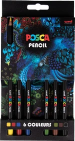Uni-Ball POSCA Pencil KPE-200 Wachsmalstift sortiert, Kartonetui, 6er-Set