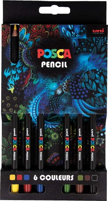 Uni-Ball POSCA Pencil KPE-200 Wachsmalstift sortiert, Kartonetui, 6er-Set