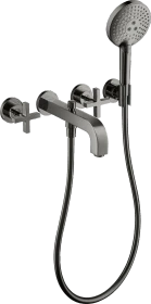 Hansgrohe Axor Citterio 3-Loch Wannenkombination mit Kreuzgriffen und Rosetten polished black chrome