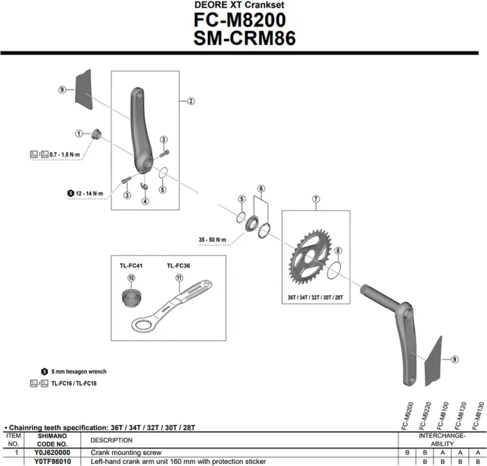 Shimano Deore XT FC-M8200 160mm Kurbelarm links