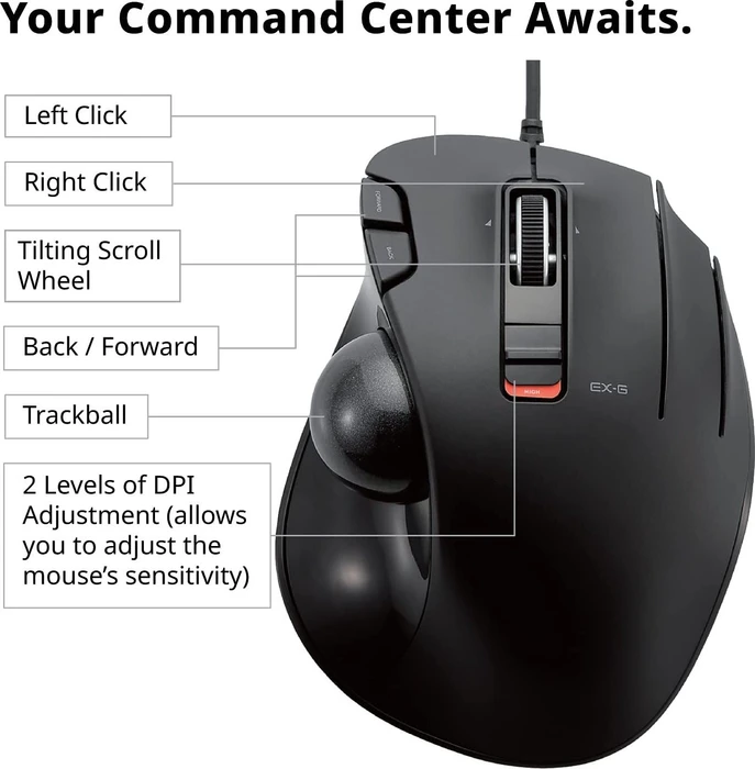 Elecom EX-G M-XT2URBK Wired Trackball schwarz, Rechtshänder, USB-A