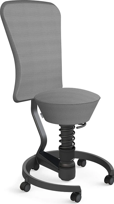 Aeris Swopper Work New Edition Bürohocker mit Rollen und Lehne, Feder Low, Gestell Alu schwarz, Bezug Mesh-Gewebe grau